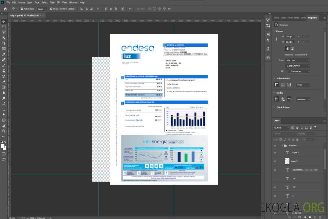 Facture d'entreprise de services publics d'Endesa luz SCR template Facture d'entreprise de services publics d'Endesa luz SCR template